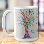 Farbenfrohe Tree Yoga Studio Mosaikbaume anpassen Kaffeetasse<br><div class="desc">Promoten Sie Ihr Yoga-Studio mit dieser individuell anpassbaren Kaffeemaschine-Tasse. Es ist mit einem Ausdruck meines Mosaikdesigns "Tree of Life" dekoriert. Es gibt einen Ort für den Namen Ihres Yoga-Studios sowie für Ihren Namen oder den Namen eines anderen Yogi. Original Mosaik Design © Michele Davies.</div>