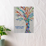 Farbenfrohe Tree Yoga Studio Poster<br><div class="desc">Dekorieren Sie Ihr Zuhause- oder Yogastudio mit diesem bunten und ansprechenden Poster. Passen Sie es mit Ihrem Namen oder dem Ihres Studios oder Ihres Unternehmens an. Das originelle Design ist ein regenbogenfarbener Baum aus winzigen Glasstücken mit blassgrauem Hintergrund. Original Mosaikkunst © Michele Davies</div>