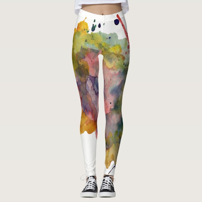 Farbenfrohe, trendige, warme Abstrakte Wasserfarbe Leggings (Vorderseite)