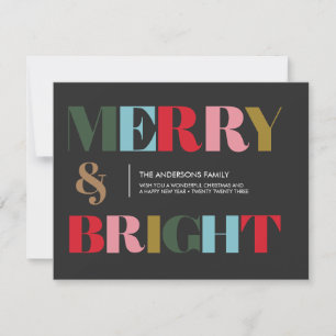 Farbenfrohe Trendy Merry & Bright Christmas Feiertagskarte