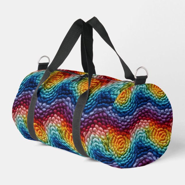 Farbenfrohe, trendy Regenbogen-Knittermuster Duffle Bag (Linke Seite)