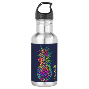 Farbenfrohe trendy tropische Ananas Personalisiert Edelstahlflasche