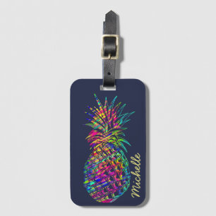 Farbenfrohe trendy tropische Ananas Personalisiert Gepäckanhänger
