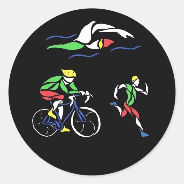 Farbenfrohe Triathlon Design Classic Round Sticker (Vorderseite)