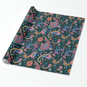 Farbenfrohe Tribal Floral Paisley Muster Geschenkpapier