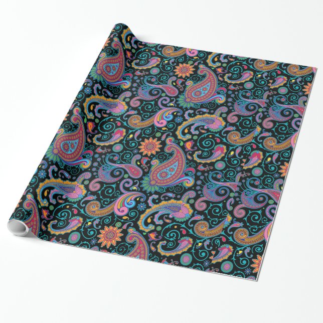 Farbenfrohe Tribal Floral Paisley Muster Geschenkpapier (Ungerollt)