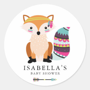 Farbenfrohe Tribal Fox Babydusche Runder Aufkleber