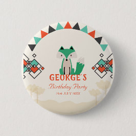 Farbenfrohe Tribal Fox Geometrie Muster Geburtstag Button