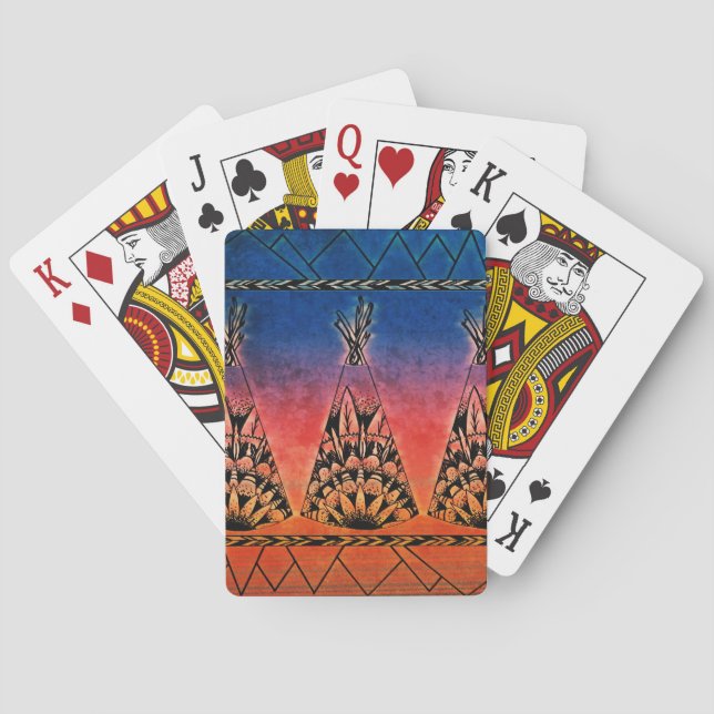 Farbenfrohe Tribal Teepes Art Boho Design Spielkarten (Rückseite)