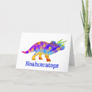 Farbenfrohe Triceratops Dinosaurier Art Noah Name Feiertagskarte