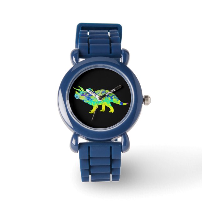 Farbenfrohe Triceratops Funky Jurassic Dinosaurier Armbanduhr (Vorderseite)