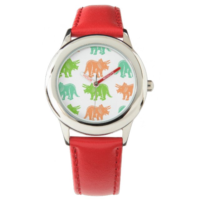 Farbenfrohe Triceratops Muster Armbanduhr (Vorderseite)