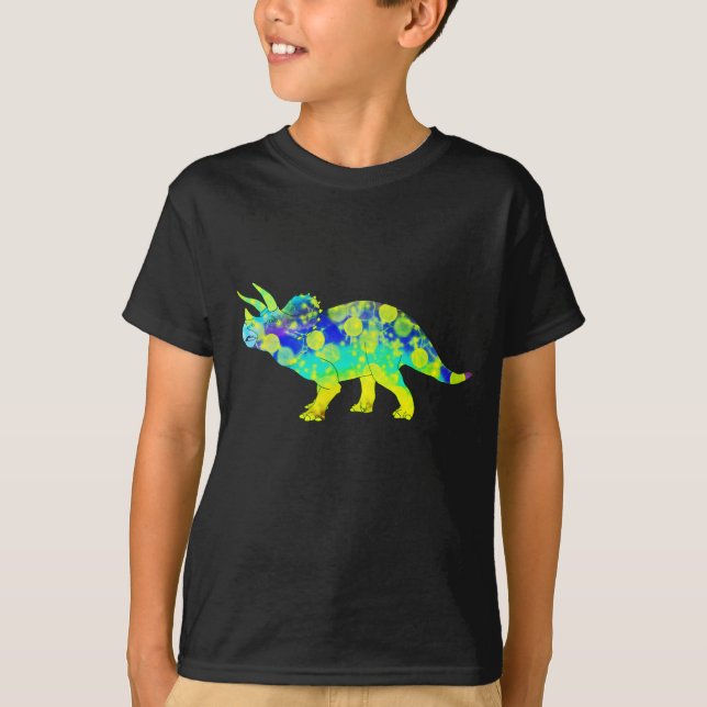 Farbenfrohe Triceratops Psychedelic Dinosaurier Ar T-Shirt (Vorderseite)