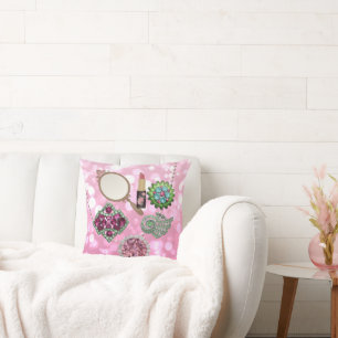 Farbenfrohe Trinkets Juwelen & Baubles Pink Kissen