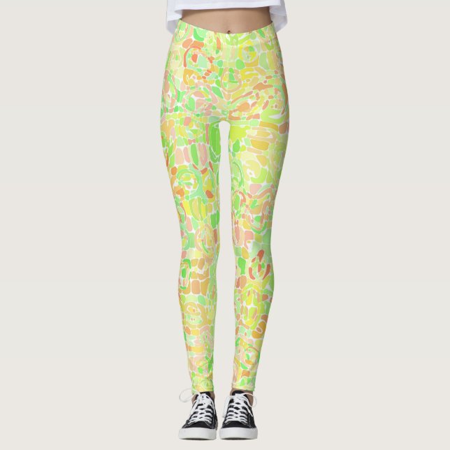 Farbenfrohe Trippy Boho Eclectic Groovy Blob Mosai Leggings (Vorderseite)