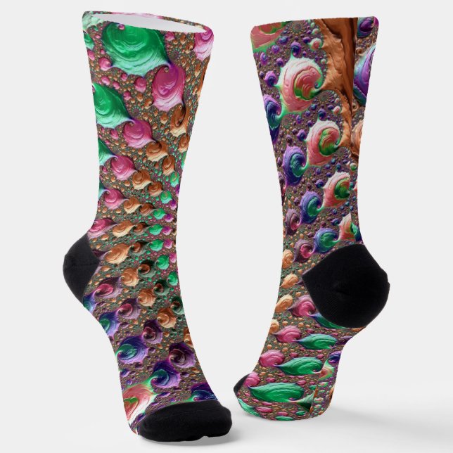 Farbenfrohe Trippy Groovy Fraktal Socken (Gewinkelt)