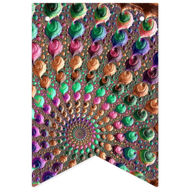 Farbenfrohe Trippy Groovy Fraktal Wimpelkette (Erste Fahne)