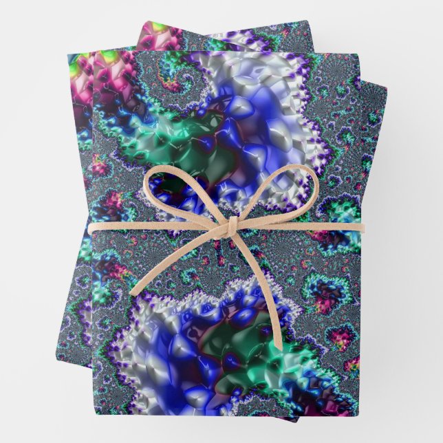 Farbenfrohe Trippy Groovy Spiral Abstraktes Frakta Geschenkpapier Set (Beispiel)