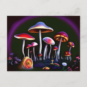 Farbenfrohe Trippy-Pilze und ein winziges Märchenh Postkarte