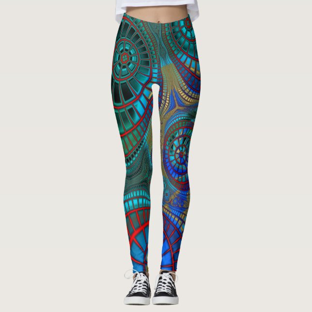 Farbenfrohe Trippy-Spiralen Leggings (Vorderseite)