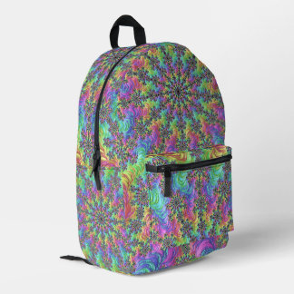 Farbenfrohe Trippy-Vibrany Groovy Fraktal Burst Bedruckter Rucksack