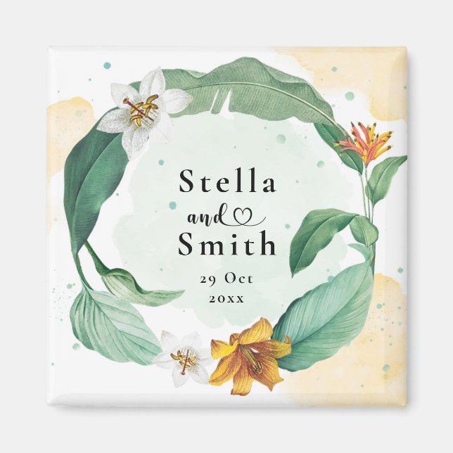 Farbenfrohe Tropenblumenhochzeit Magnet (Vorne)