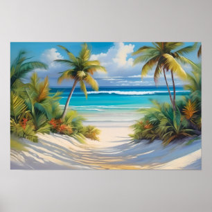 Farbenfrohe Tropenparadies Meer & Palmen Poster
