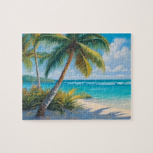 Farbenfrohe Tropenparadies Meer & Palmen Puzzle (Horizontal)