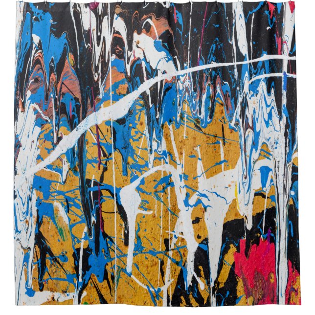 Farbenfrohe Tropffarbe: Graffiti-Wand. Duschvorhang (Vorderseite)