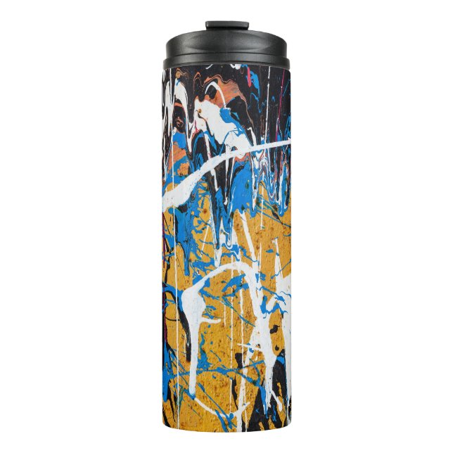 Farbenfrohe Tropffarbe: Graffiti-Wand. Thermosbecher (Vorderseite)
