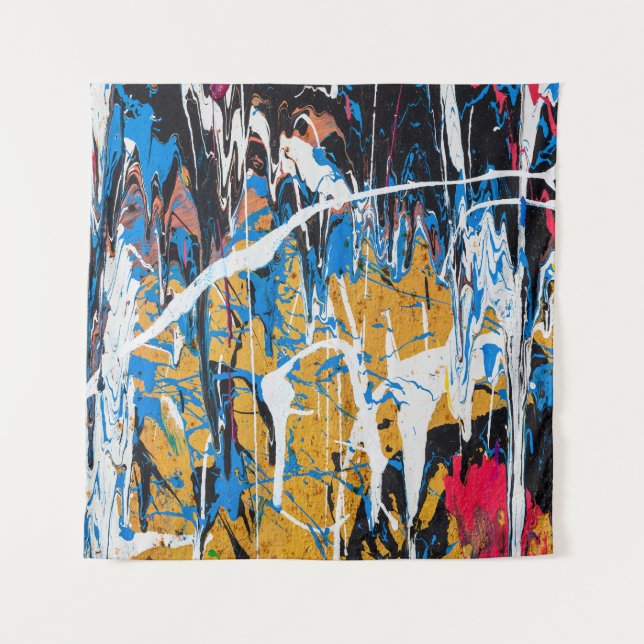 Farbenfrohe Tropffarbe: Graffiti-Wand. Wandteppich (Vorderseite)