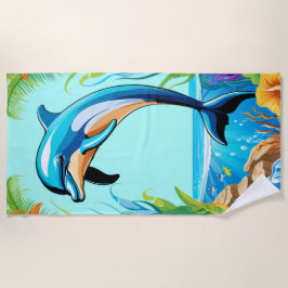 Farbenfrohe Tropical Beach Dolphin Jumping Strandtuch