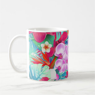 Farbenfrohe Tropical Blätter and Blume Illustratio Kaffeetasse