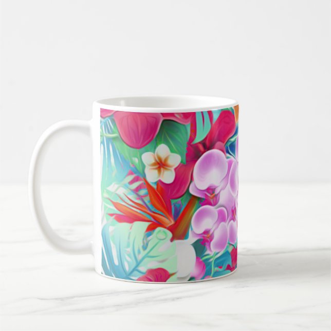 Farbenfrohe Tropical Blätter and Blume Illustratio Kaffeetasse (Links)