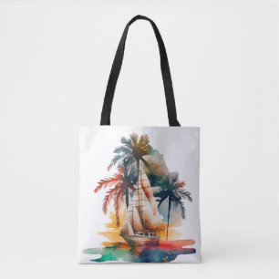 Farbenfrohe Tropical Palm Sailboat Toag