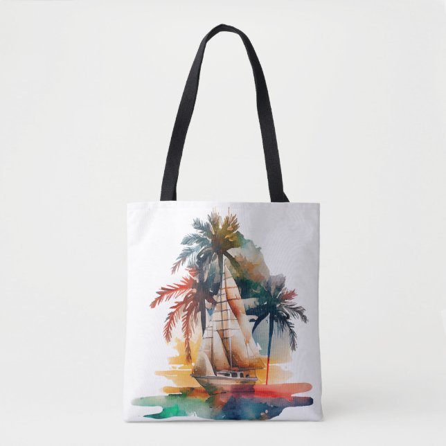 Farbenfrohe Tropical Palm Sailboat Toag (Vorderseite)