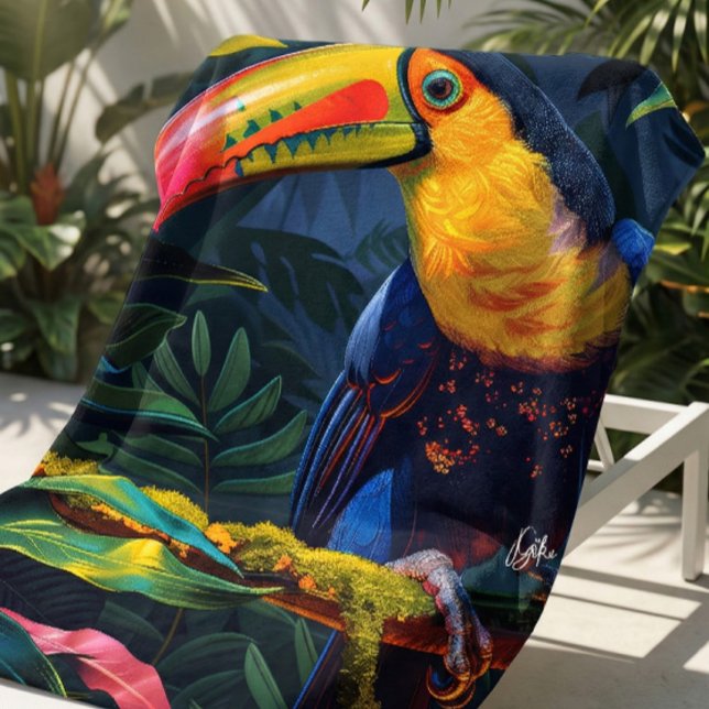 Farbenfrohe Tropical Toucan Beach Handtuch (Tropical toucan towel with vivid color, ideal for beach days and summer trips.)