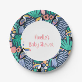 Farbenfrohe Tropical Toucan Bird Baby Dusche Pappteller