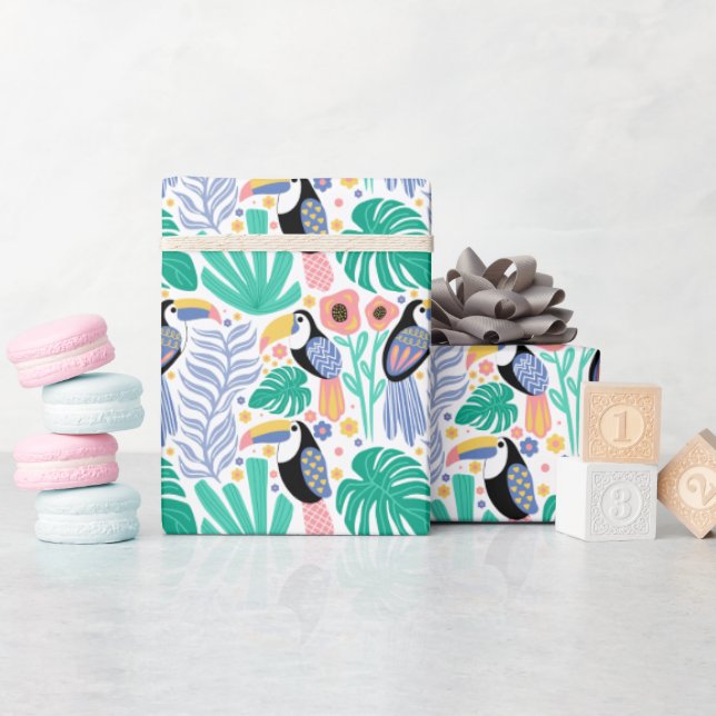 Farbenfrohe Tropical Toucan Bird Blume Pflanze Geschenkpapier (Babyparty)