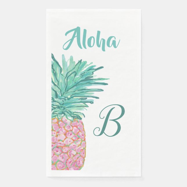 Farbenfrohe Tropische Ananas-Monogramm Serviette (Vorderseite)