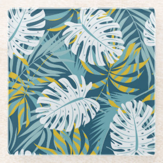 Farbenfrohe tropische Blätter, abstraktes Original Glasuntersetzer