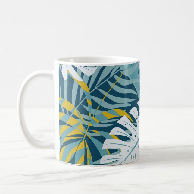 Farbenfrohe tropische Blätter, abstraktes Original Kaffeetasse (Links)