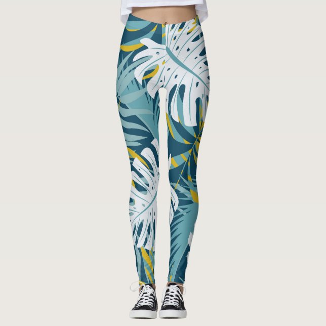 Farbenfrohe tropische Blätter, abstraktes Original Leggings (Vorderseite)