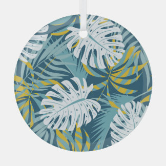 Farbenfrohe tropische Blätter, abstraktes Original Ornament Aus Glas