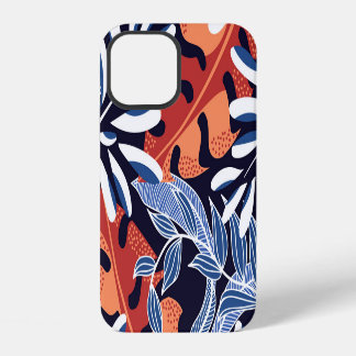 Farbenfrohe tropische Blätter Blauer Hintergrund iPhone 12 Hülle
