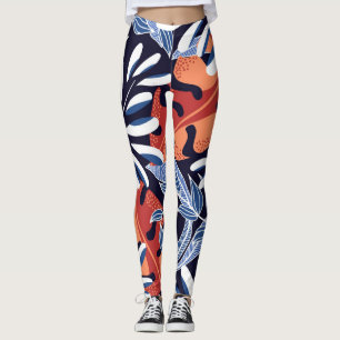Farbenfrohe tropische Blätter Blauer Hintergrund Leggings