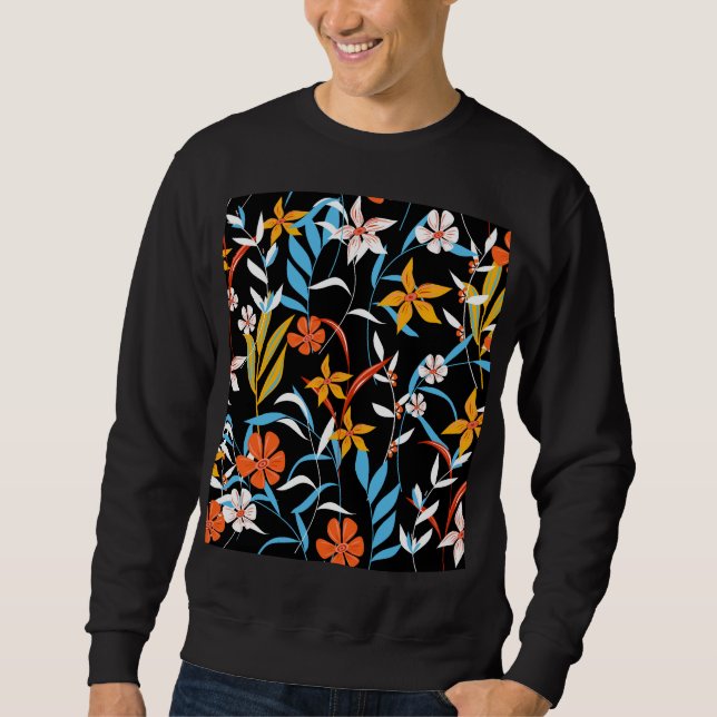 Farbenfrohe tropische Blätter: dunkles Hintergrund Sweatshirt (Vorderseite)