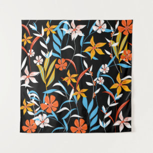 Farbenfrohe tropische Blätter: dunkles Hintergrund Wandteppich