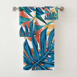 Farbenfrohe tropische Blätter, exotisches Design, Badhandtuch Set