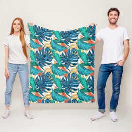 Farbenfrohe tropische Blätter, exotisches Design, Fleecedecke